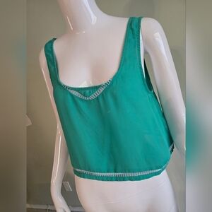 🌈Pink Martini Crop Cropped Green Tank Top Oversized Relaxed Fit Size Medium